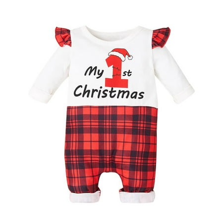 

Pudcoco Baby Christmas Romper Letter Plaid Print Long Sleeve Jumpsuits