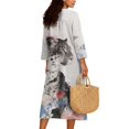 thumbnail image 2 of DISNIMO Maxi Dresses for Women Tiger Flower Printed Casual Loose Dress Lightweight V Neck Shift Dresses 3/4 Sleeve Midi Dress, M, 2 of 6