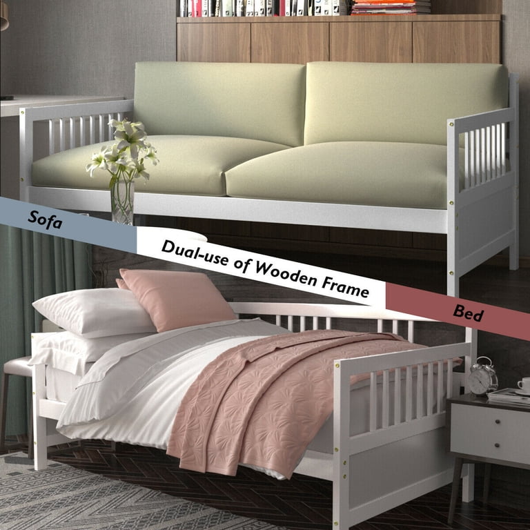 Gymax Twin Daybed with Trundle and Wooden Slats, White photo 7