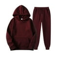 thumbnail image 5 of WTOBBY Women's Fashion Casual Solid Color Loose Hooded Sweatshirt Two-Piece Set, Comfortable Lounge Wear for Home, Street Style Outfit for Daily Activities, Perfect for Relaxation,Wine XL, 5 of 5