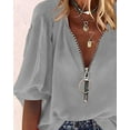 thumbnail image 3 of Sherrylily Women V-Neck Lantern Sleeve Shirts Zipper Design Loose Casual Top, 3 of 4