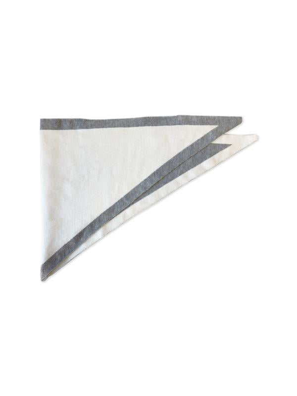 Scenario Women's Border Stripe Knit Triangle Scarf, Medium Grey Heather and Winter White