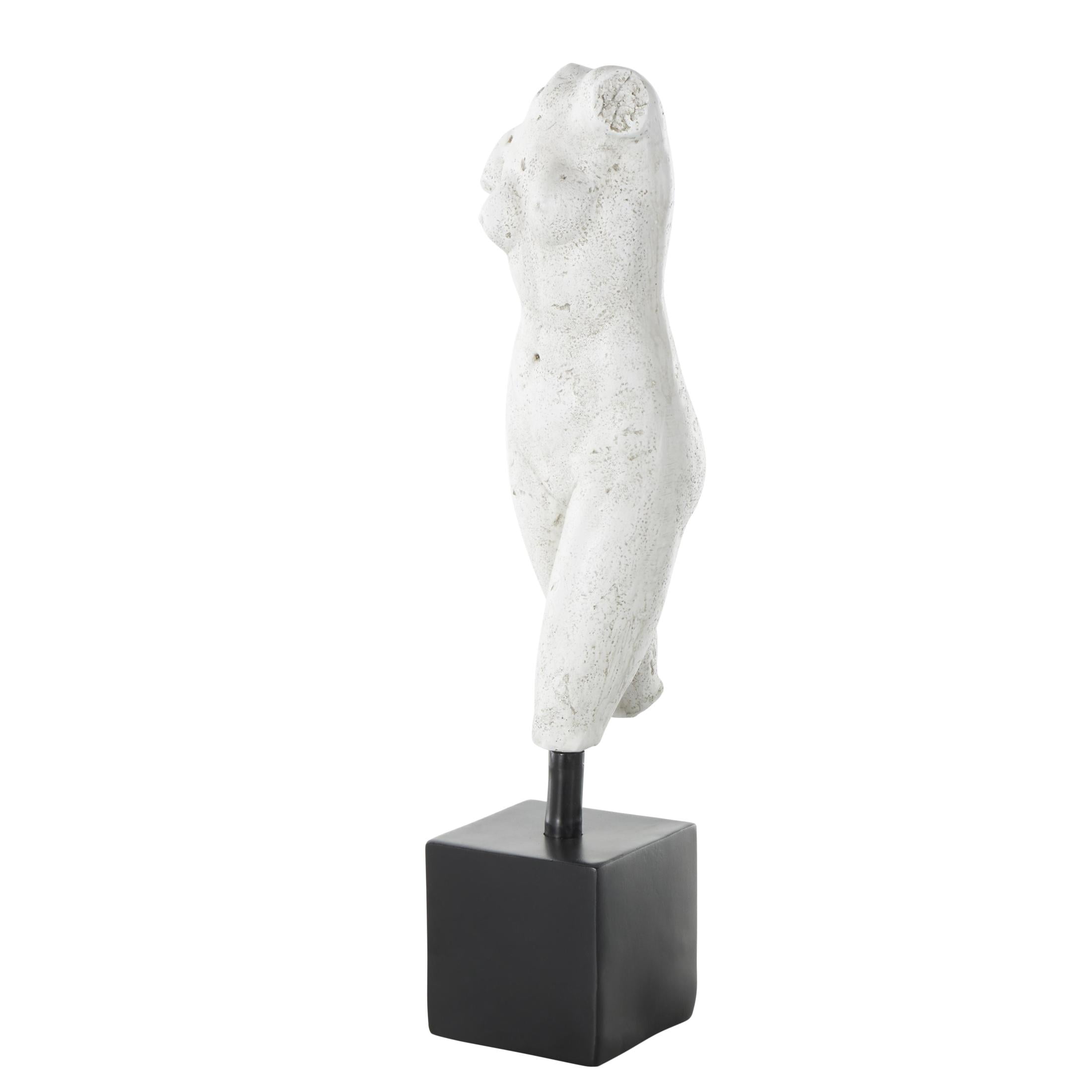 5" x 17" White Polystone People Sculpture with Black Square Base, by DecMode