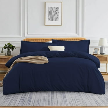 VEGAS HOTEL COLLECTION Classic Egyptian Cotton 1-Piece Duvet Cover { Zippered Closure } 1000 Thread Count- Fabulous Solid Looking Color Navy Blue - King Size