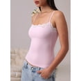 thumbnail image 5 of Women'S Lace Y2K Square Neck Strap Tank Top Sleeveless Going Out Party Club Basic Shirt Pink L, 5 of 7