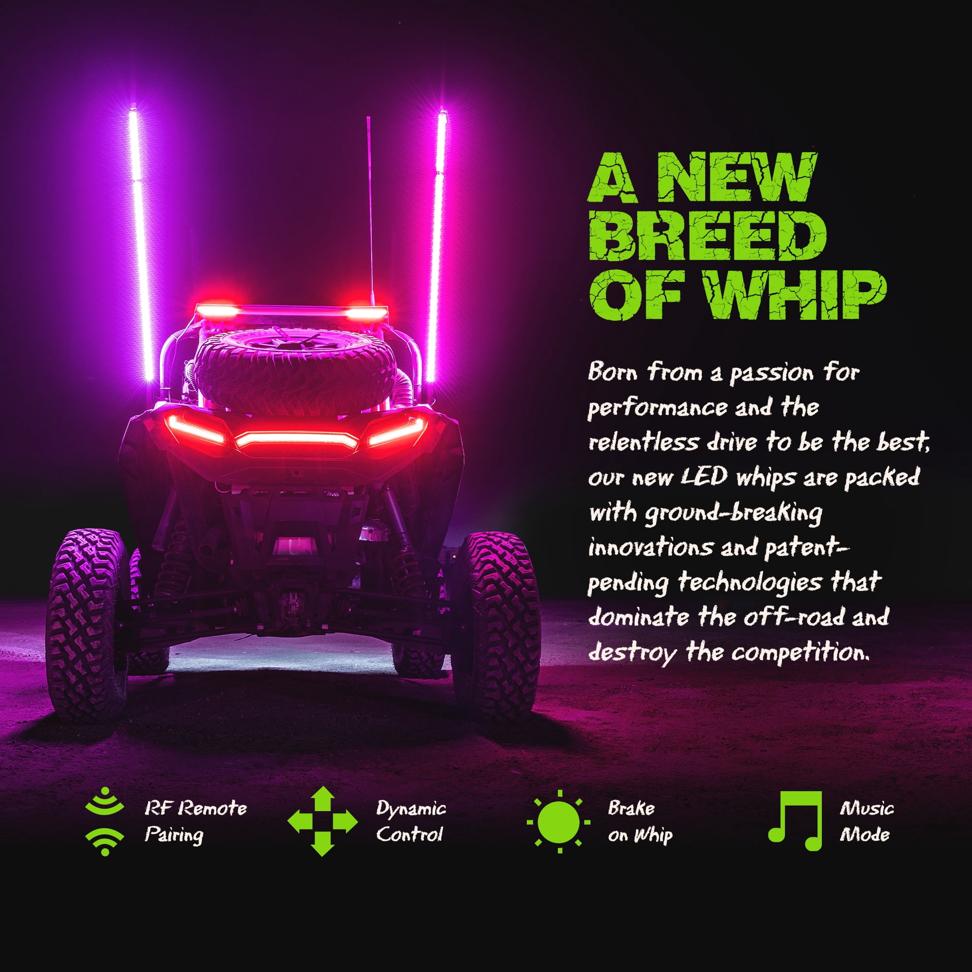 2pc 5ft Spiral LED Whip Lights for UTV ATV [RF Remote Pairin] [Dynamic LED Control] [Brake-On-Whip] [2-Layer PVC] LED Lighted Whips Antenna for RZR Can-Am Polaris UTV ATV Accessories
