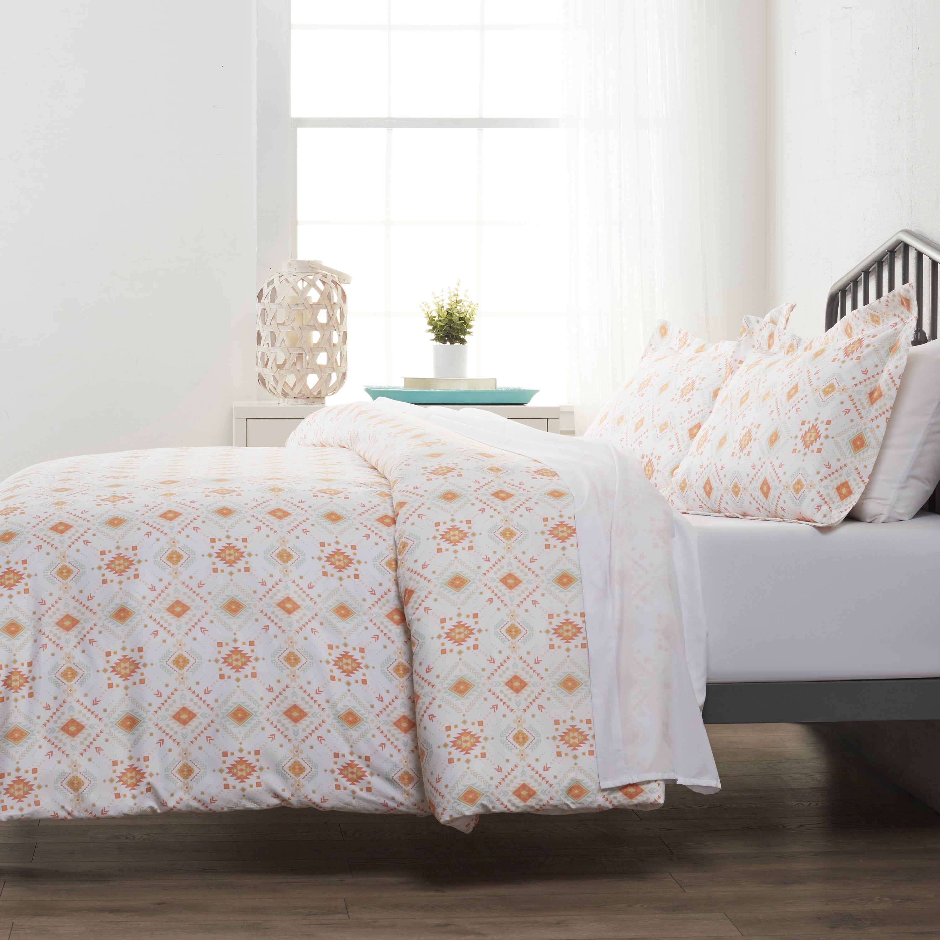Noble Linens Coral Aztec Dreams Pattern 2-Piece Duvet Cover Set, Twin/TwinXL
