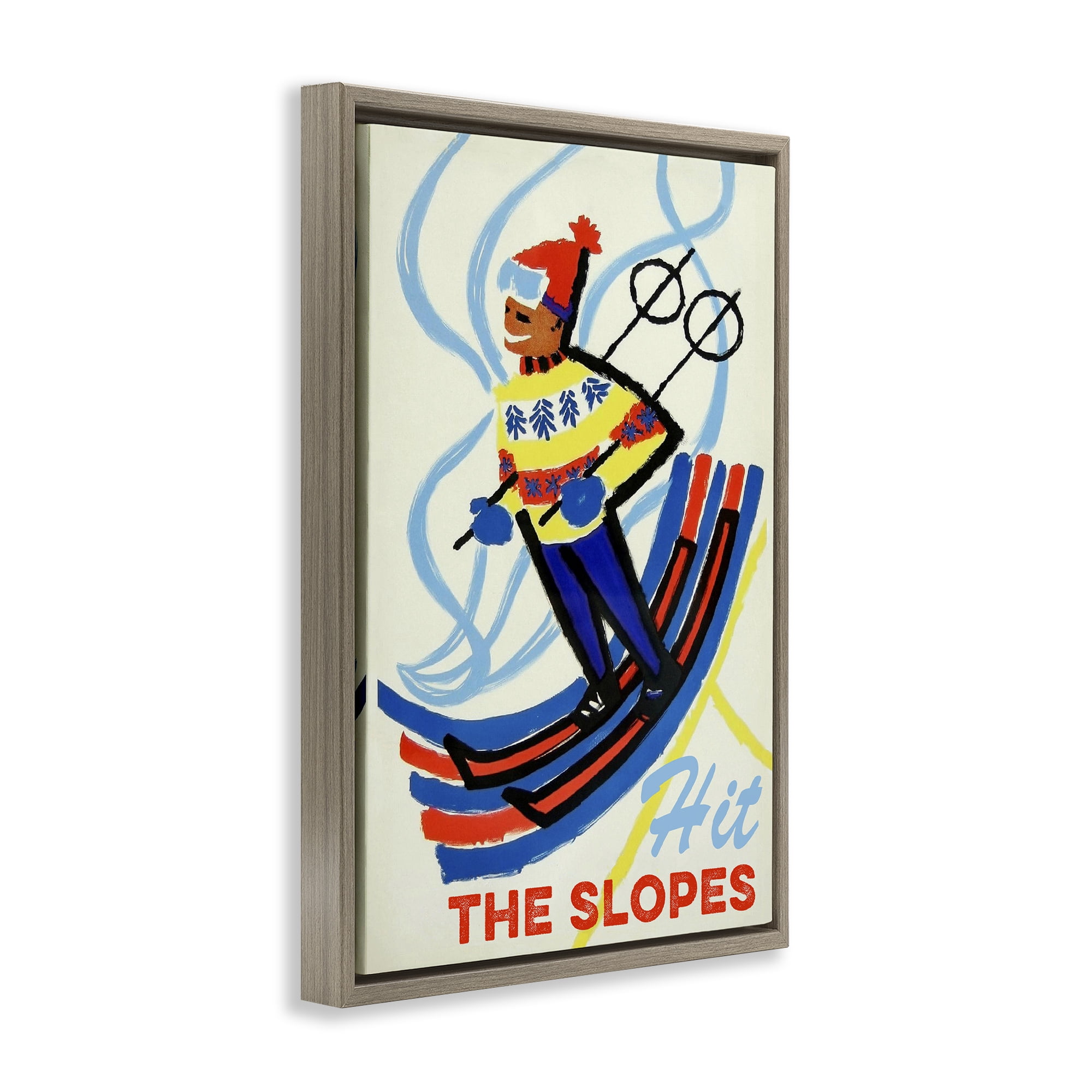 Stupell Industries Vintage Hit The Slopes Brown Framed Floater Canvas Wall Art, design by Grotto Studios