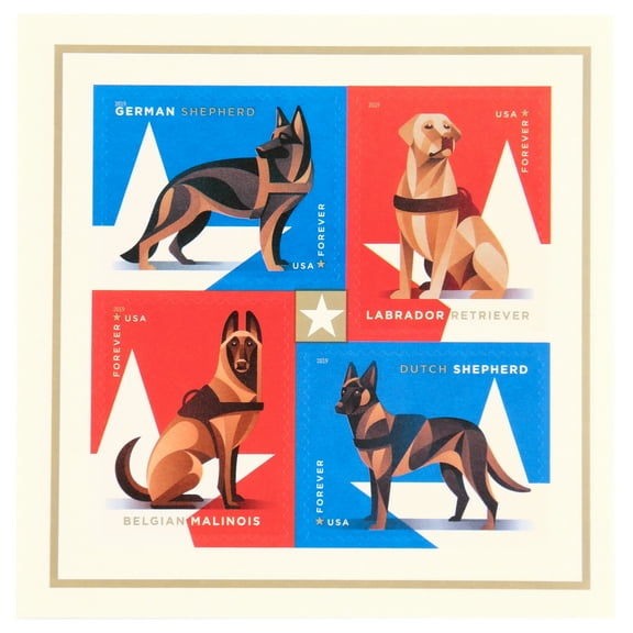 USPS Forever Military Working Dogs First Class Postage Stamps, 20 Stamps