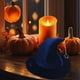 thumbnail image 4 of Sombrero de bruja de fiesta de Halloween con encaje para la cara, sombrero de mago de fiesta de Halloween de poliéster tafetán, sombrero de disfraz de Halloween de bruja azul, 4 of 6