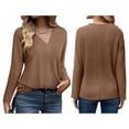 thumbnail image 3 of Autumn Women'S Long Sleeve Shirt V Neck Knit Pullover Tunic Top Women'S Shirt Formal Casual Khaki S, 3 of 7