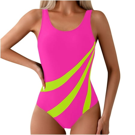 Arnsht Women s One Piece Swimsuits Color Block Swimwear Tummy Control Bathing Suit Soft Comfortable Breathable Beach Vacation Swimwear Yellow S