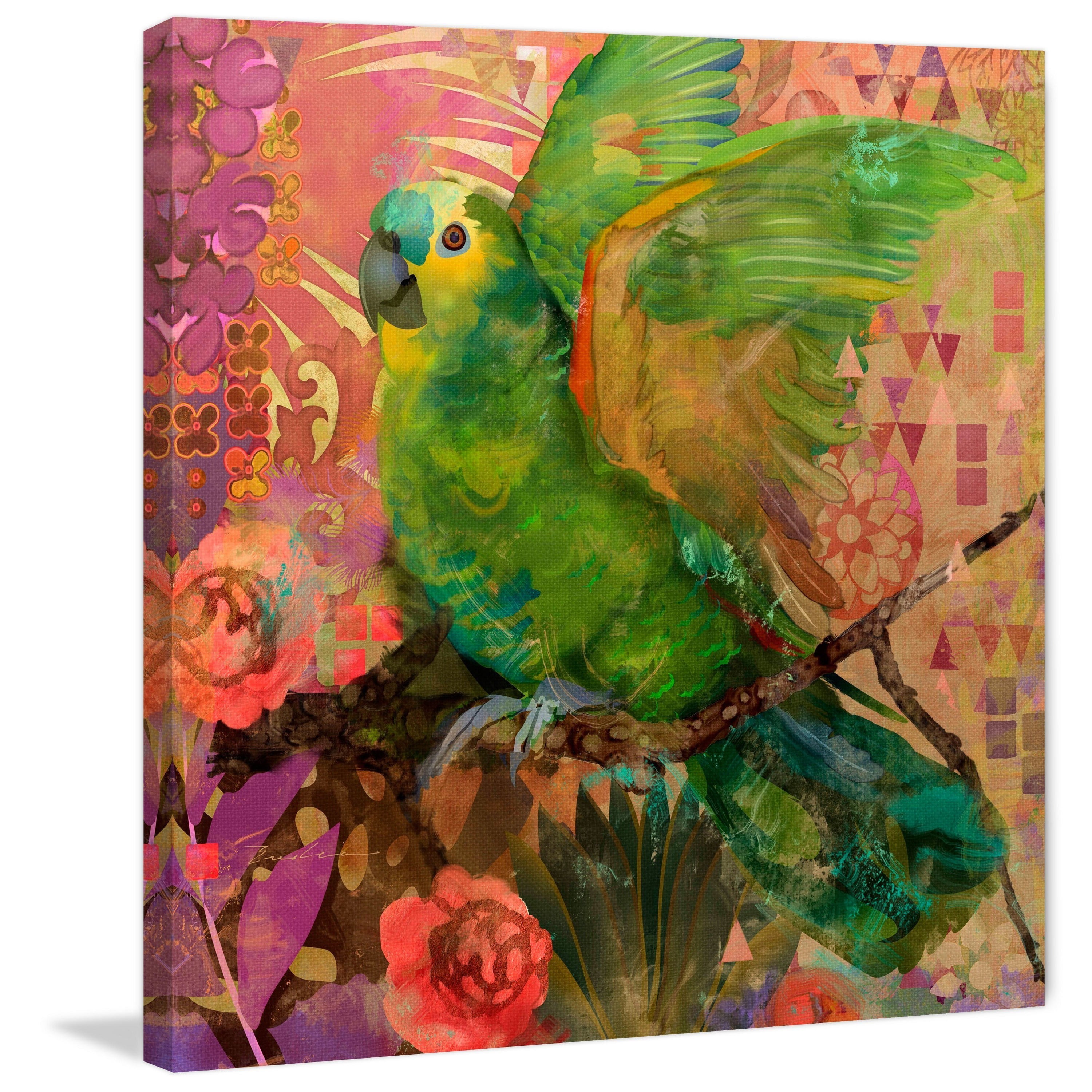 "Great Green Parrots" Painting Print on Wrapped Canvas