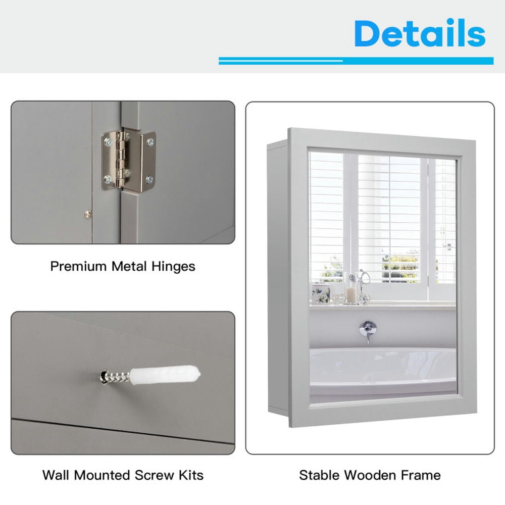 Finihen Bathroom Wall Cabinet, Wall Mounted Bathroom Mirror Cabinet, Wall-Mounted Mirrored Medicine Cabinet, for Bathroom, Gray Finihen Bathroom Wall Cabinet, Wall Mounted Bathroom Mirror Cabinet, Wall-Mounted Mirrored Medicine Cabinet, for Bathroom, Gray
