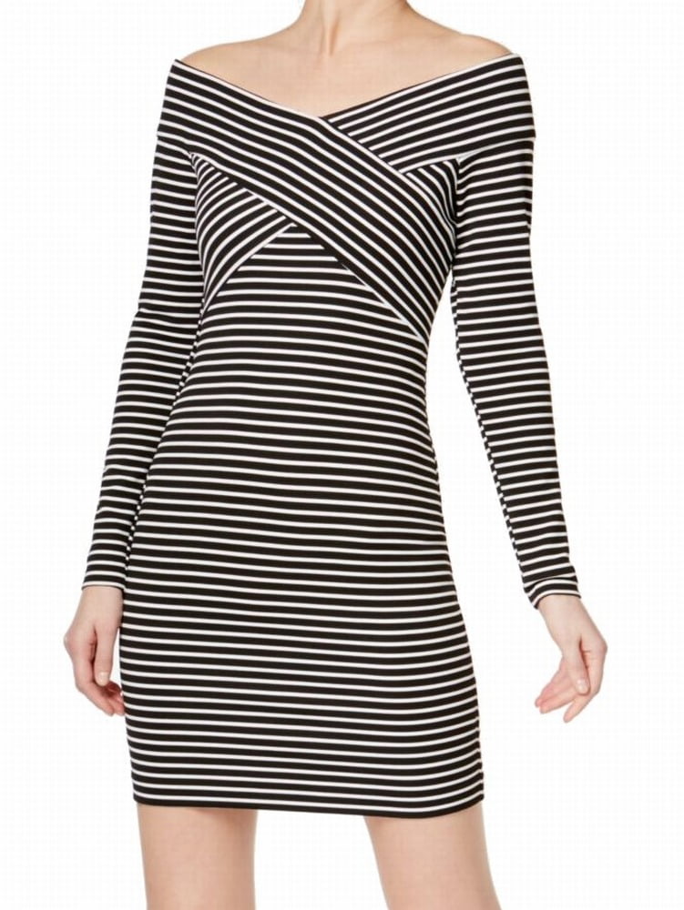 GUESS Guess NEW Black White Striped Women's 12 OffShoulder Sheath Dress
