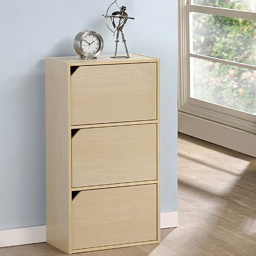 Furinno 11206SBE Pasir 3-Tier Bookcase with Door without Handle, Steam Beech
