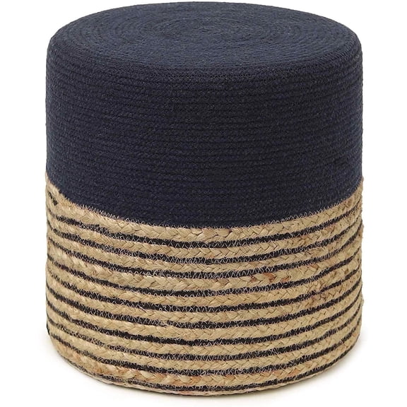 · REDEARTH · Cylindrical Pouf Ottoman - Braided Pouffe Accent Sitting Round Footrest for Living Room, Bedroom, Nursery, kidsroom, Patio, Gym; 70% Cotton 30% Jute, (14.5"x14.5"x16"; Black Natural)