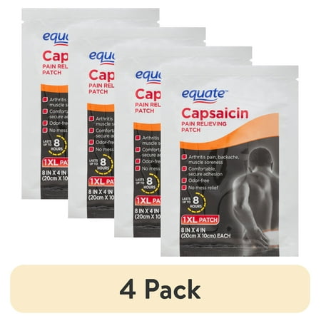 (4 pack) Equate Capsaicin Pain Relieving Patch XL, 8x4 inches, 1 Count