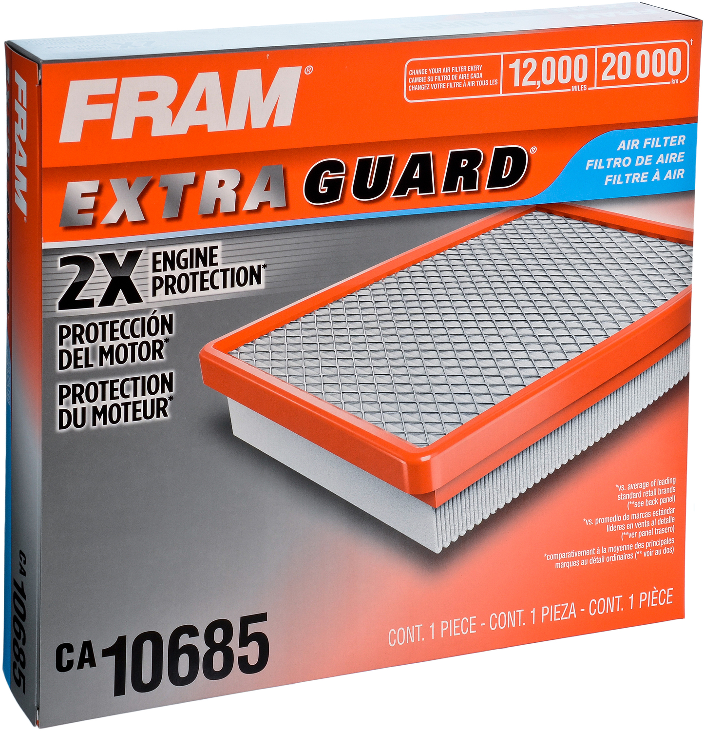 FRAM Extra Guard Air Filter, CA10685, 12K Mile Protection Replacement Engine Air Filter