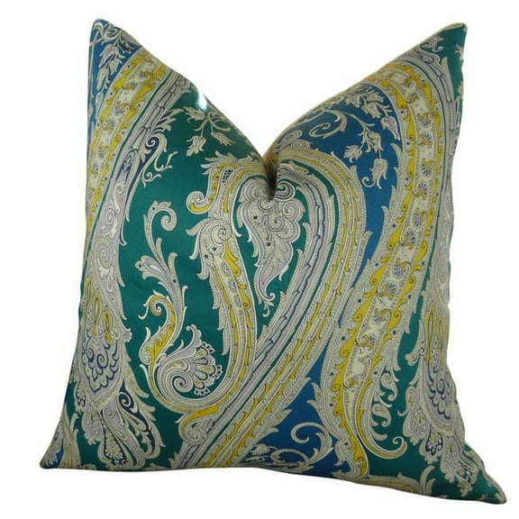 Fun Paisley Handmade Double Sided Throw Pillow - Blue - Yellow & Green - 12 x 25 in.