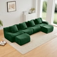 thumbnail image 2 of U-Shaped Boneless Sofa, Teddy Fabric, No Assembly, Curved Armrest, Anti-Slip Design, Streamlined Design, 32D High Density Sponge, Full Compression, for Study Living Room, Green, 2 of 9