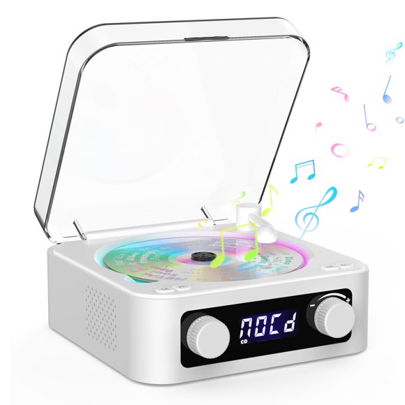 Udreamer Digital Portable CD Players for Home, with Bluetooth &Hi-Fi Stereo Speakers,FM &Remote Control | Lighting,White