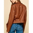 thumbnail image 3 of Made by Johnny Women's Asymmetrical Faux Lether Belted Moto Jacket L CAMEL, 3 of 6
