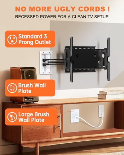 in Wall Cable Management Kit with Recessed Outlet Box, TV Cord Hider & Concealer - Dual Power Outlet, Large Pass-Through for HDMI Cables, UL Listed for Wall Mounted TV