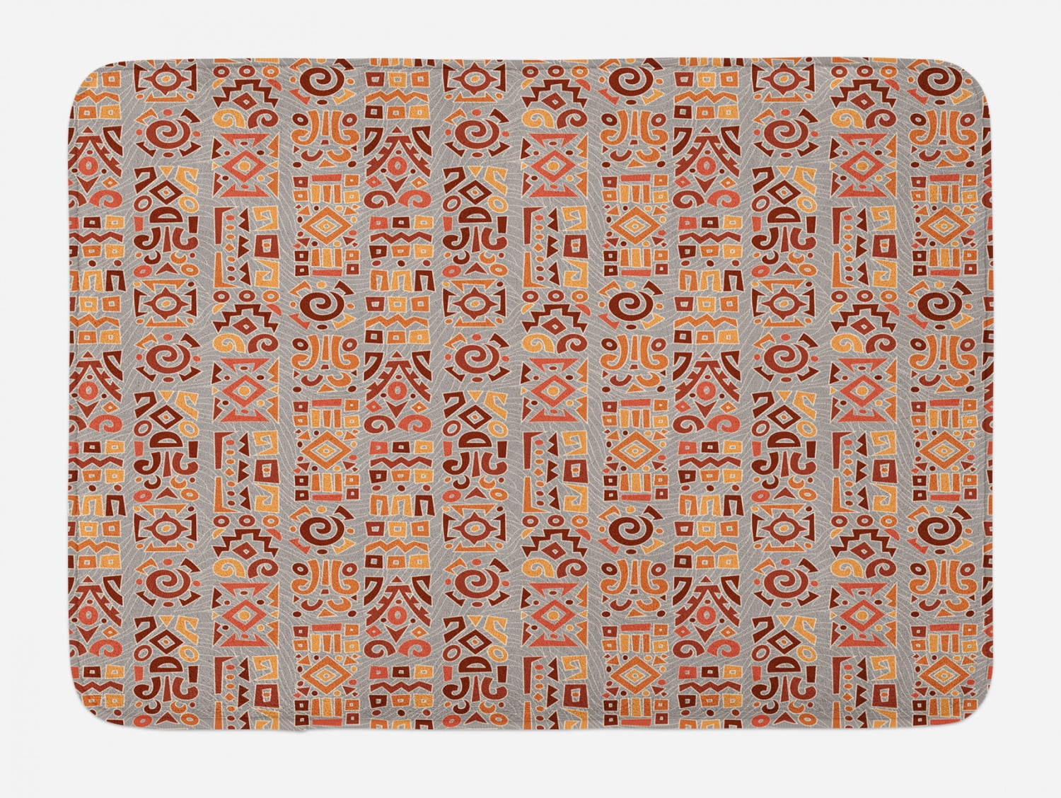 African Mat Pattern Tribal Bath Mat, Ethnic African Geometrical Pattern with Doodle Art ...
