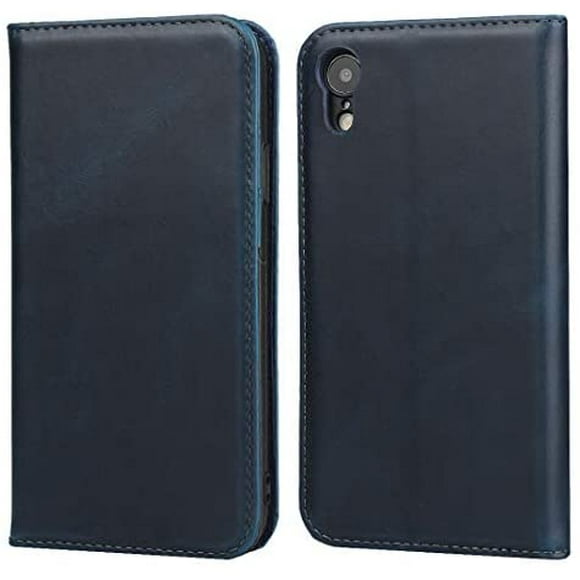 Sailortech for iPhone XR Genuine Leather Case Luxury Wallet Case with Stand Holder, Card Slots, Strong Magnetic Closure