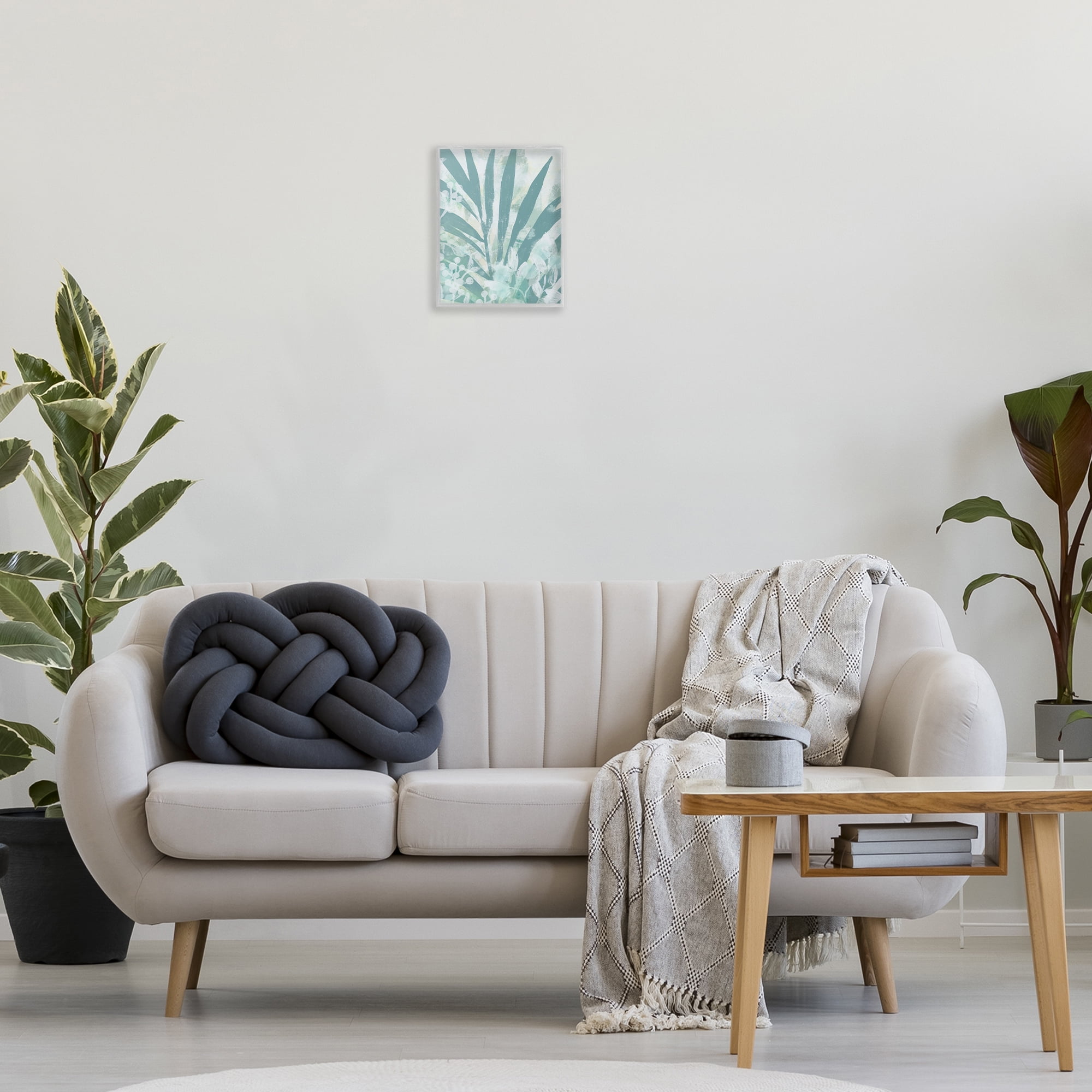 Stupell Industries Palm Frond Splatter Botanical & Floral Painting Gray Framed Art Print Wall Art, 11 x 14