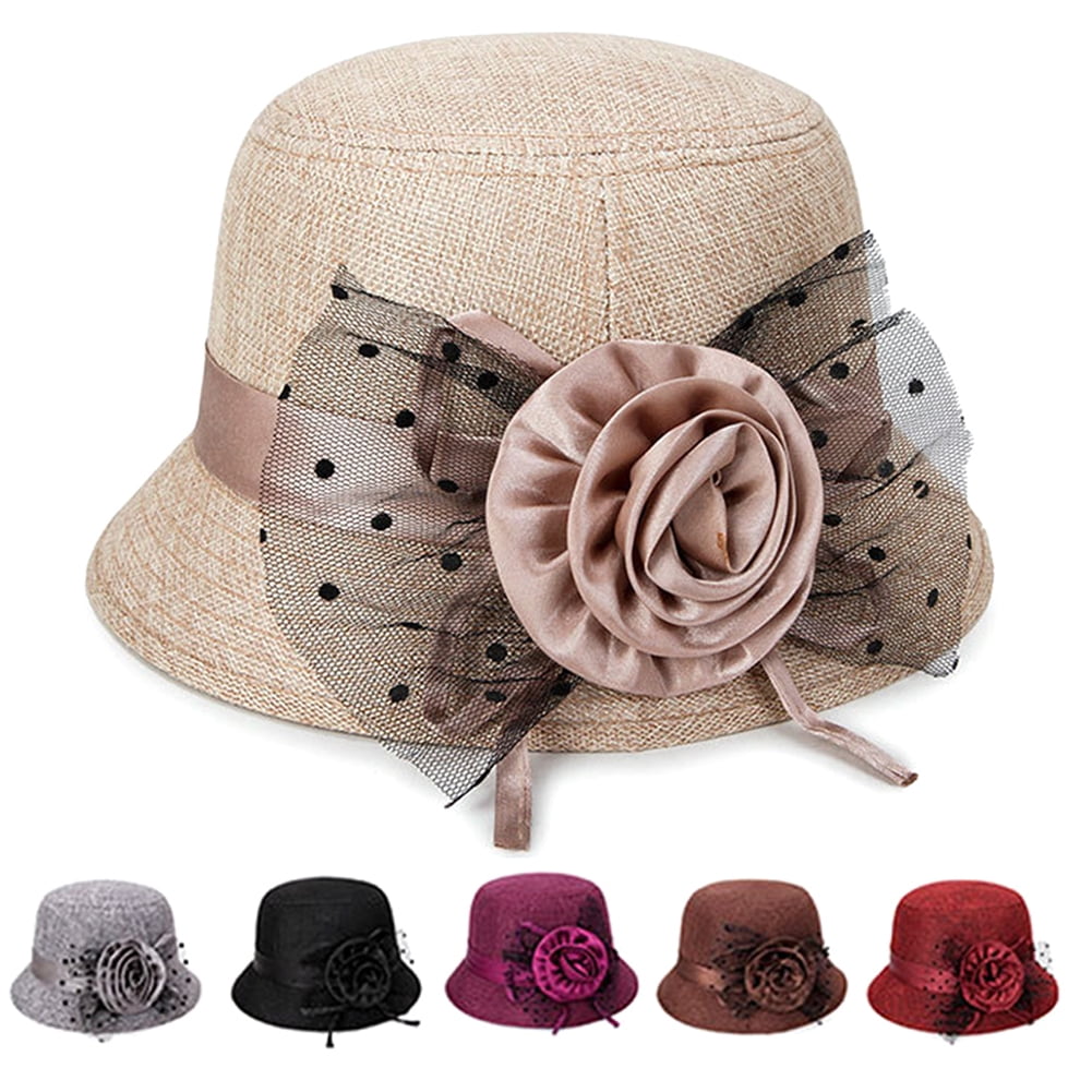 Cotton Linen Lace Dot Floral Flower Packable Beach Sun Cloche Bucket Hat Womens 