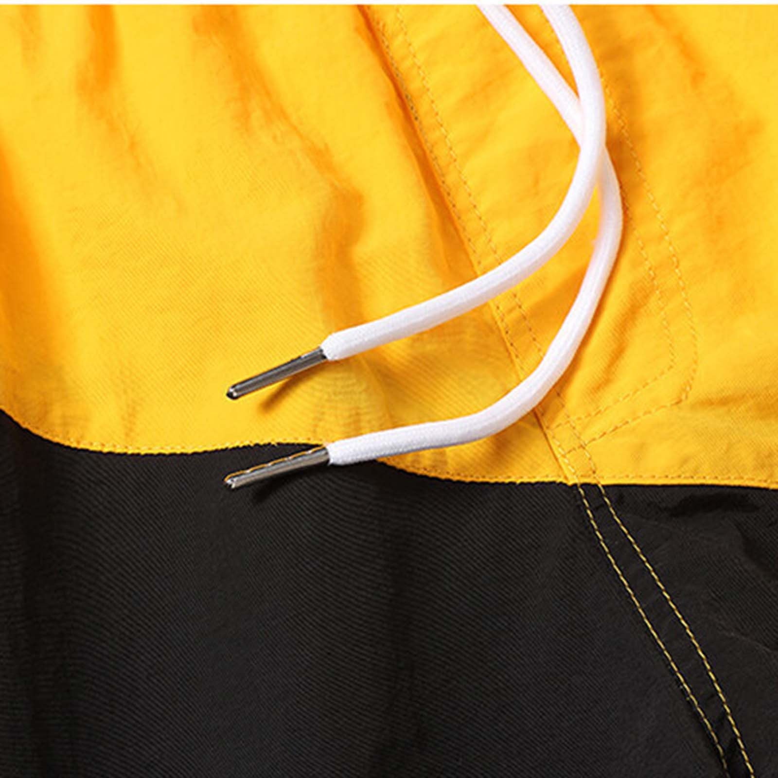 Iugvhana Mens Beach Shorts Swim Trunks Color Block Drawstring Elastic Waistband Shorts Quick Dry Men's Bathing Suit with Side Pockets Yellow XXL