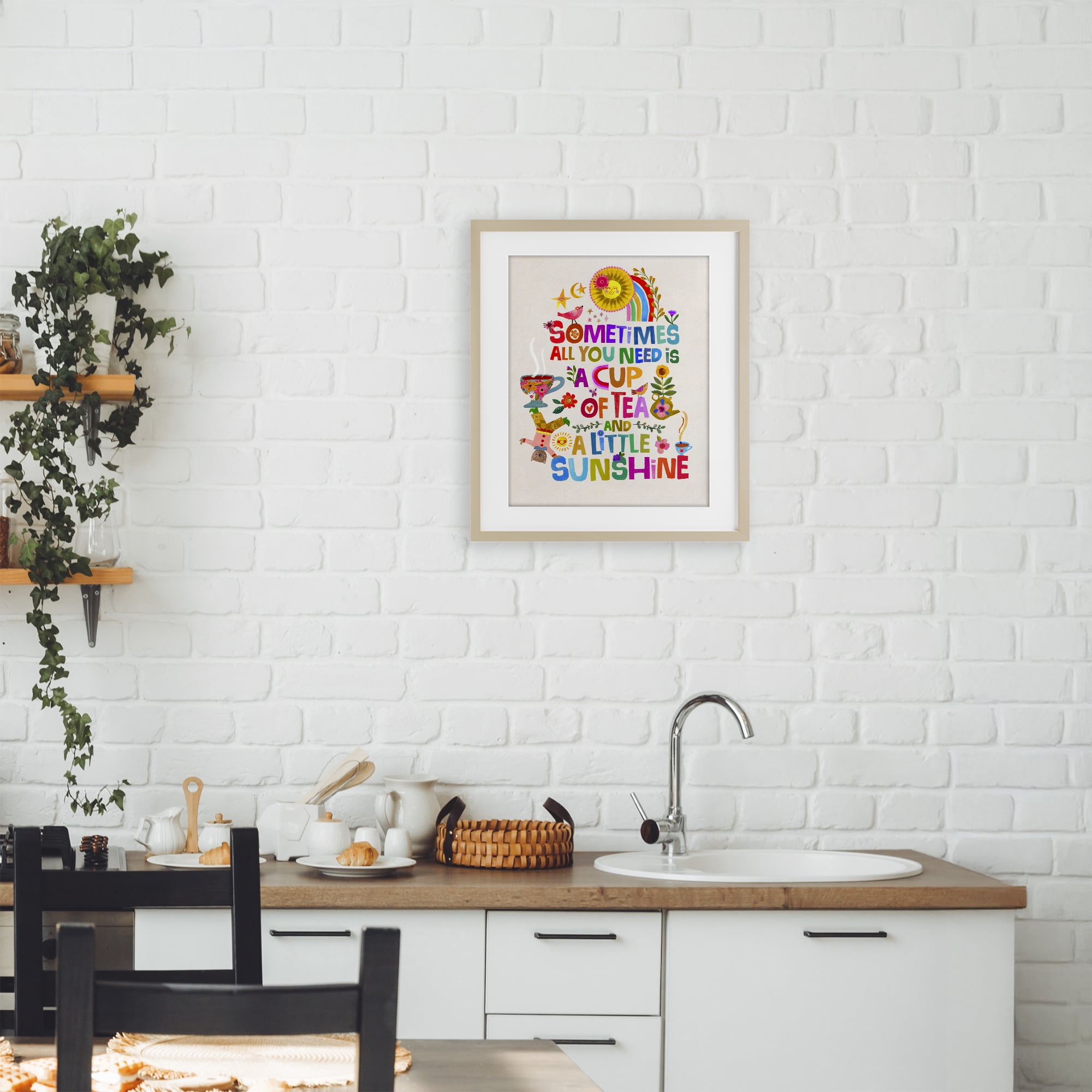 Stupell Industries Cup Of Tea & Sunshine Birch Framed Print Under Glass, design by Katherine Herrell Studio