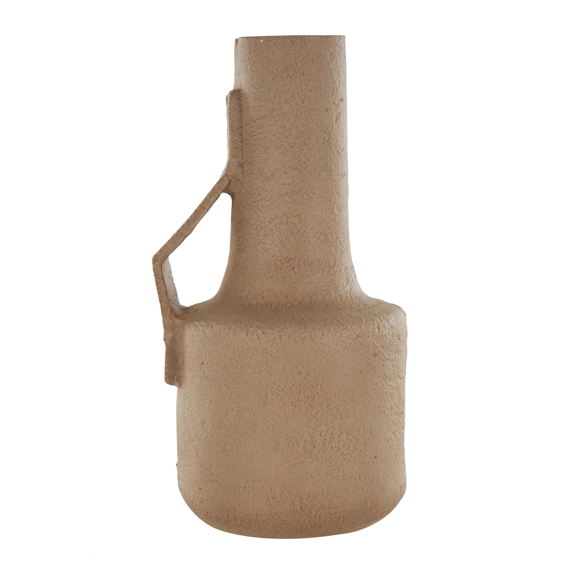 DecMode 19" Abstract Distressed Textured Brown Paper Mache Vase with Triangular Handle