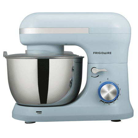 FRIGIDAIRE Retro Electric 4.7 qt Stand Mixer, Blue with Metal Beater, Dough Hook, Egg Whisk