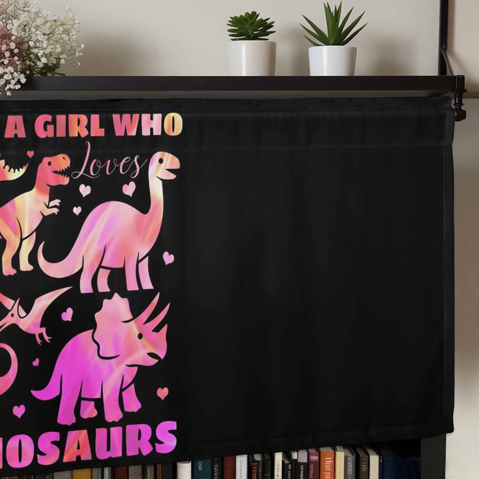 Pink Dinosaur Farmhouse Short Window Curtain Valances, JUST A Boy Who Loves Dinosaur Jungle Animals Rod Pocket Kitchen Valances for Living Room Bedroom Bathroom Cafe 42" x 18"