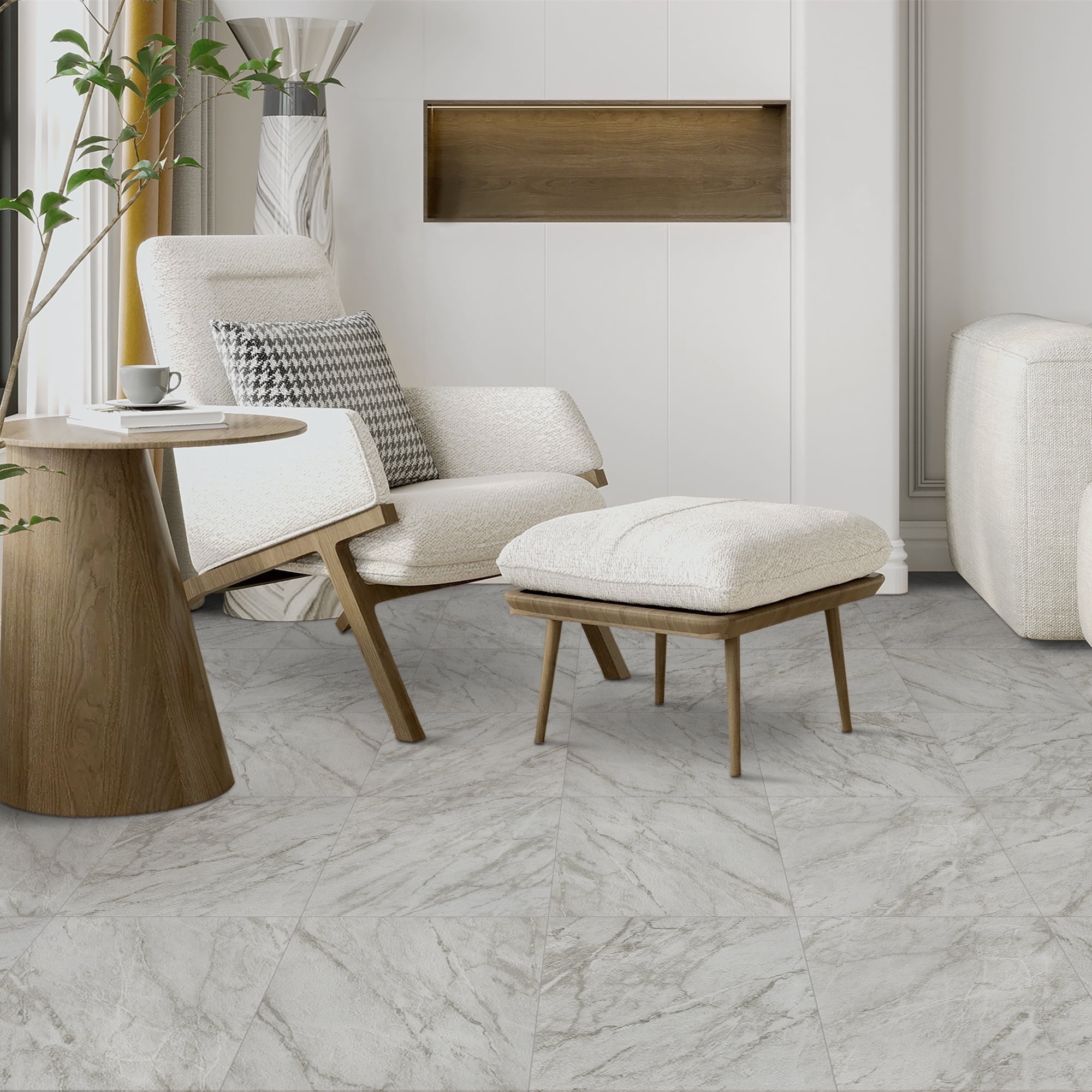 (2 pack) Abyssaly 12 inch x 12 inch (10 pcs) White Gray Marble Peel and Stick Floor Tiles Removable Vinyl Floor Tiles Self-Adhesive Flooring for Bathroom and Kitchen