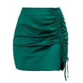 thumbnail image 1 of Wenseny Women’s Satin Split Short Pencil Skirts Side Drawstring Ruched Skirt Green L, 1 of 8