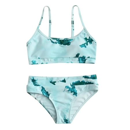 

NECHOLOGY Kids plus Size Swimsuits for Girls Toddler Girl Tie-Dye Print Suspender Swimwear Summer Bathing Suit Girls 10-12 Swimwear Green 13-14 Years
