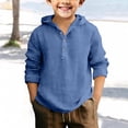thumbnail image 2 of JUMEYU Boys Cotton and Linen Hooded Shirts Uniform Long Sleeve Tops Fall Casual Comfy Button Down Preppy Shirt for Boys 6T 7T (Blue,6-7 Years), 2 of 4