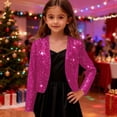 thumbnail image 3 of Ticikt Girl's Sequin Elegant Short Satin Jacket Long Sleeve Open Front Party Sparkly Cropped Cardigan Glitter Shiny Jackets,Color:Hot Pink, 3 of 7