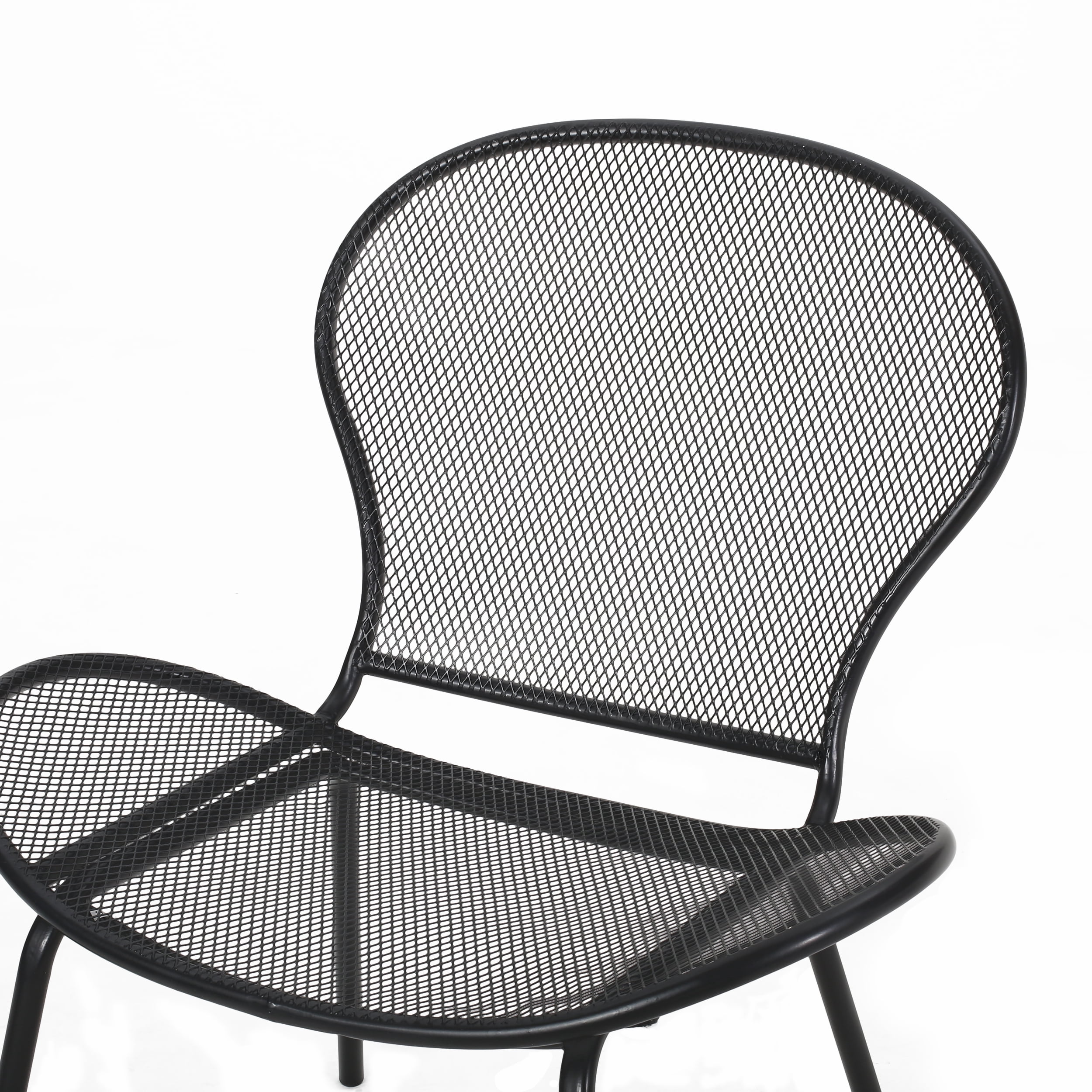 Kreighton Modern Outdoor 2 Seater Iron Chat Set with Side Table, Matte Black