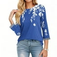 thumbnail image 3 of Qulqfy Women Tops 3/4 Sleeve Floral Plus Size Spring Shirts Fall Crew Neck Dressy Casual Tops Womens Blouses M, 3 of 6