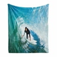 thumbnail image 1 of Ride the Wave Soft Flannel Fleece Throw Blanket, Surfer Inside Ocean Wave Adventure Adrenalin Energy Sea Sports Picture, Cozy Plush for Indoor and Outdoor Use, 50" x 60", Sky Blue White, by Ambesonne, 1 of 6
