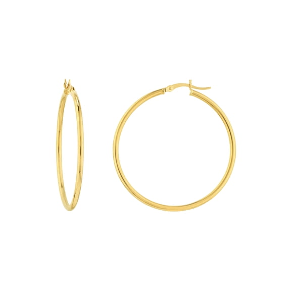 14K Yellow Gold 2x40mm Round Tube Polished Hoops - Women