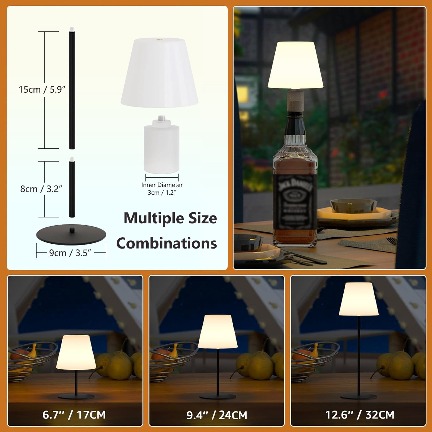 Postlucky 2-Pack 6" Touch LED Table Lamps Dimmable with RGB Color Changing, USB Charging, Height Adjustable, Plastic Shade, Matte Black