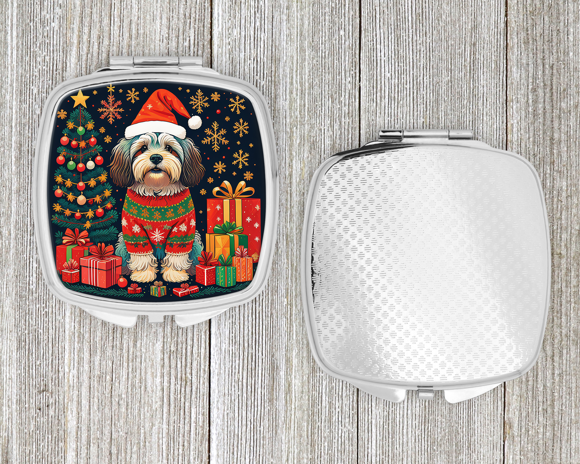 Havanese Christmas Compact Mirror 2.75 in x 3 in