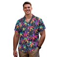 thumbnail image 3 of Garronmavis Colorful Palm Leaf Matching Couple Outfits Men's Short Sleeve Shirt Comfort Beach Shirts for Summer and Women's V-neck Dress Size 3XL Flowy Hawaiian Party Sundress, 3 of 7
