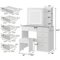 thumbnail image 5 of KULAGAGA Vanity Table with 3 Color Lighted Sliding Mirror and Charging Station, Makeup Dressing Table with Hair Dryer Holder Storage Drawers Hidden Shelves Cushion Stool, White, 5 of 7